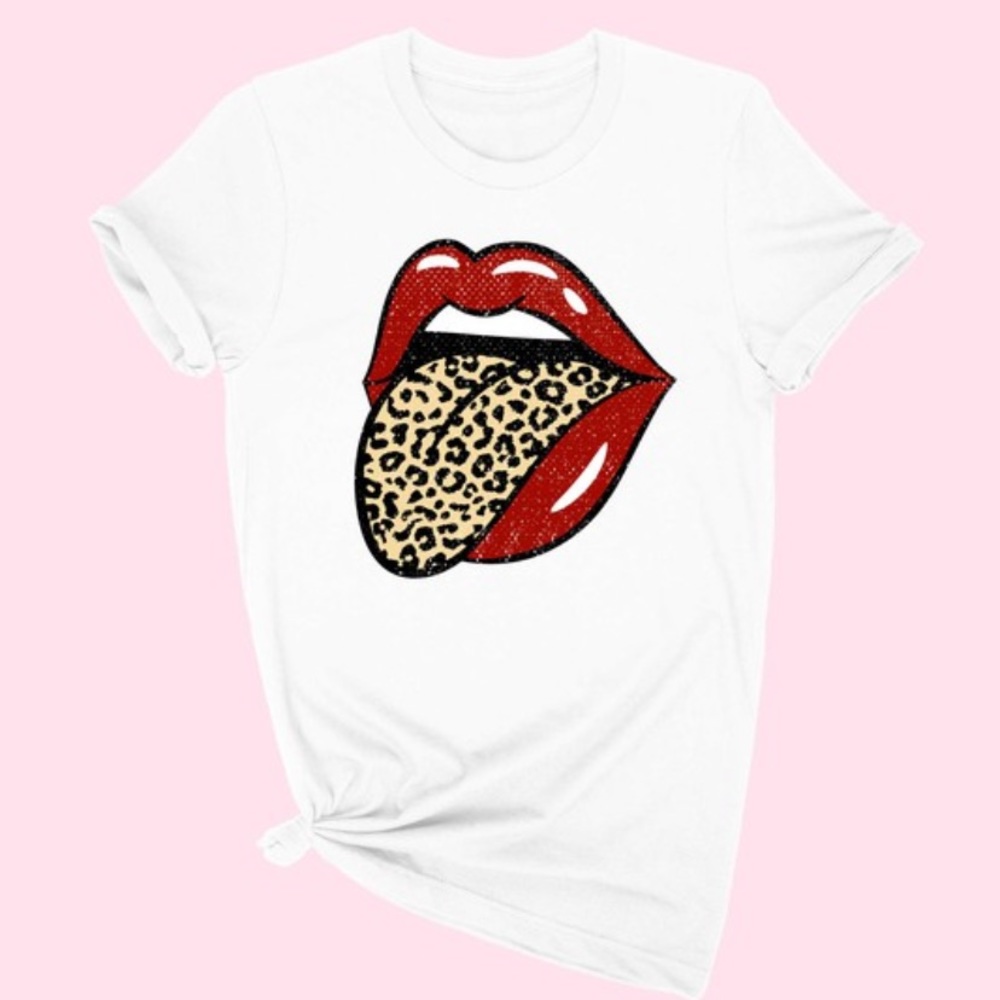 White Rolling Stones Cheetah Print Tongue Tee - Picture 2 of 2